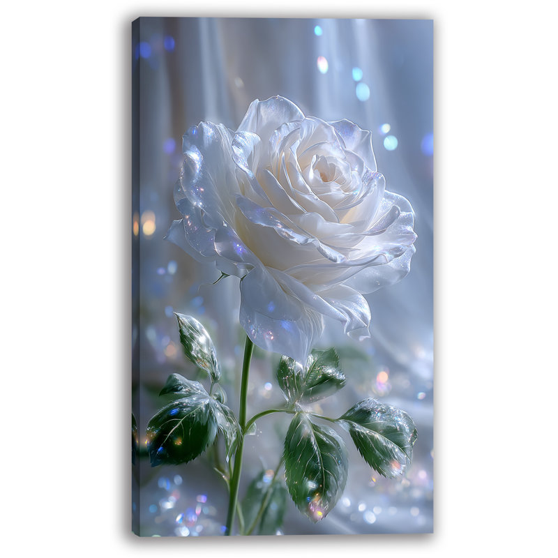 "Luminous White Rose", art mural sur toile tendue, H 42 po x l 24 po