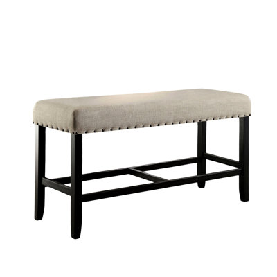 Banc à hauteur de comptoir pour salle à manger en bois rustique avec coussin en tissu beige
