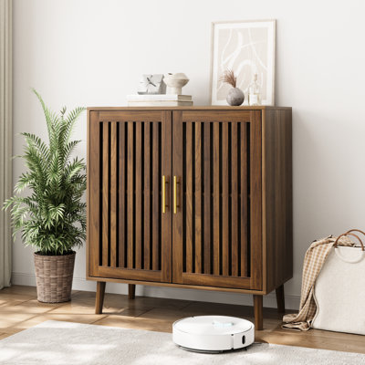 Armoire de rangement en noyer - Buffet avec tablettes réglables pour les portes à persiennes Buffet