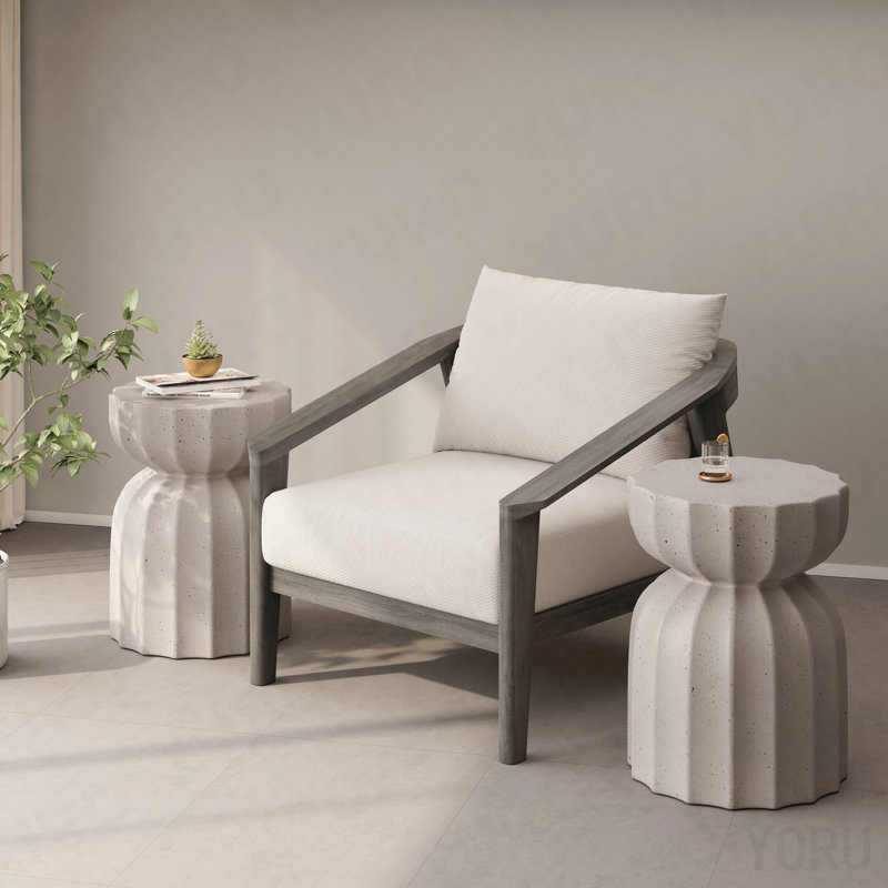Ensemble de tables basses / d'appoint 2P pour l'intérieur et l'extérieur - MgO Cement - Blanc