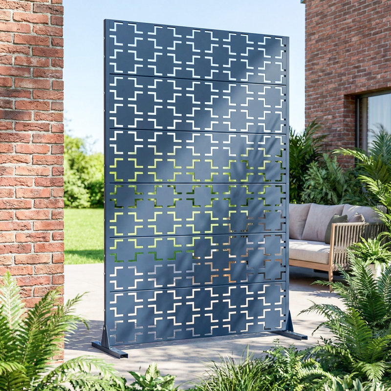 Metal Privacy Screen Fence Panel Square Pattern, Brown, 182.9cm H x 119.4cm W x 40.6cm D