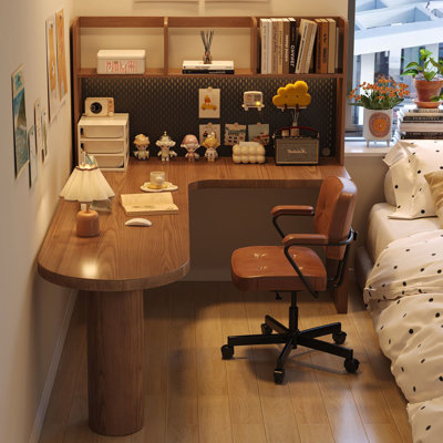 Bureau d'écriture en L en bois massif brun noisette