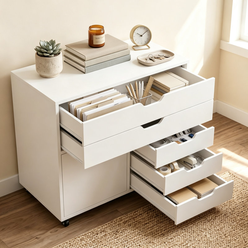 77 cm W 5 -Drawer Wheels / Casters included Mobile Filing Cabinet