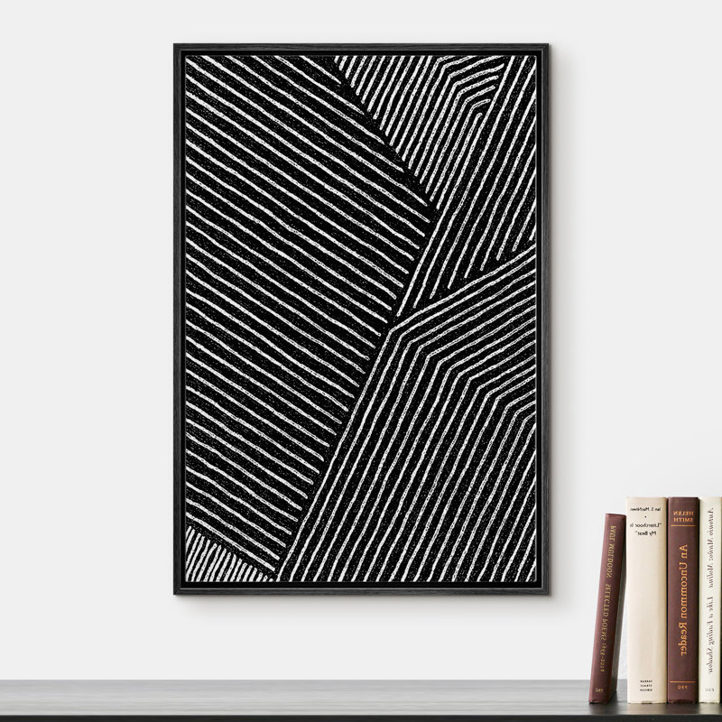Signature signée, impression sur toile encadrée, blocs d'art au trait foncé, formes géométriques, illustrations, art moderne, alternative multicolore multicolore ultra pour le salon, la chambre à coucher, le bureau - 16 po x 24 po naturel