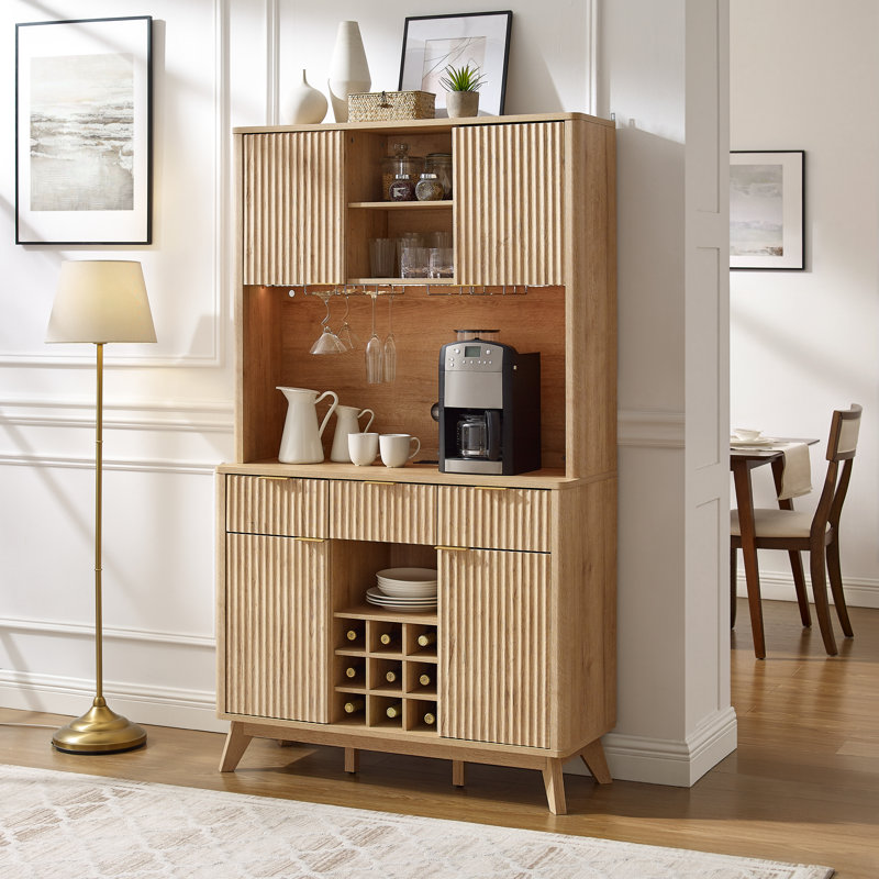 Bar 72 "avec lumières DEL, porte-bouteilles et armoires, Tanné