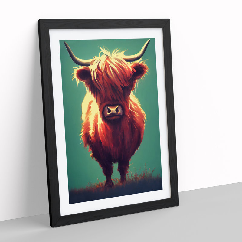 Cool Highland Cow - Single Picture Frame Print, Black, 34cm H x 25cm W x 2cm D