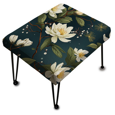 Repose-pieds rectangulaire blanc avec motif floral et tranquillité zen blanc