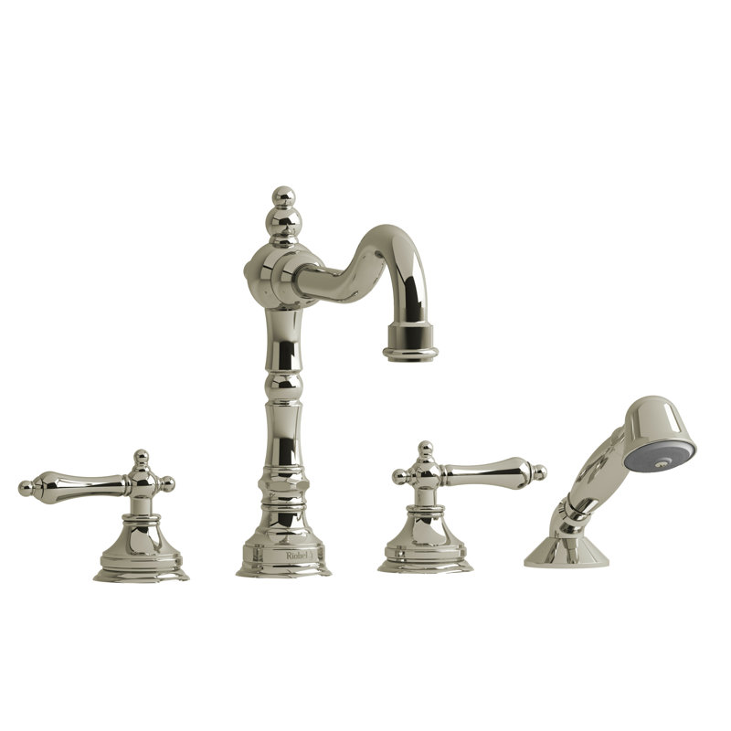 Robinet de baignoire à fixation sur le comptoir à 4 trous Retro ™, Nickel poli, Poignée à levier