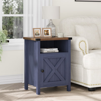 Farmhouse Nairoby Nightstand, End Table, End Tables with Barn Door and Shelf, Modern Bed Side Table Rustic Nightstands Set for Bedroom, Living Room ﻿