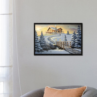 Big Cabin With Bridge by D. "Rusty" Rust - Floater Frame Gallery-Wrapped Canvas Giclée on Canvas