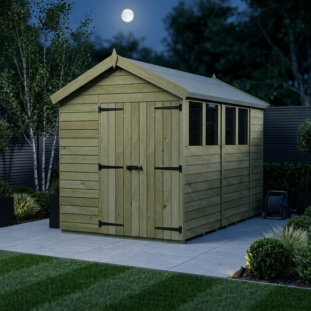 Total Sheds 7ft x 11ft Apex Garden Shed - Double Door - With Windows - Pressure Treated Timber - UK Manufactured