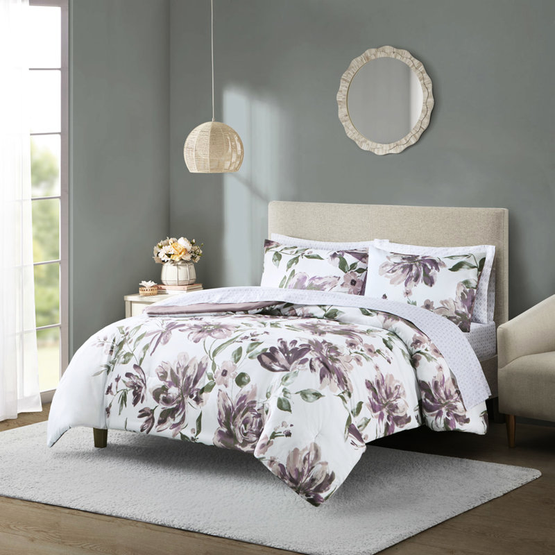 Édredon très grand avec draps doux - mauve, motif taupe et motifs de draps