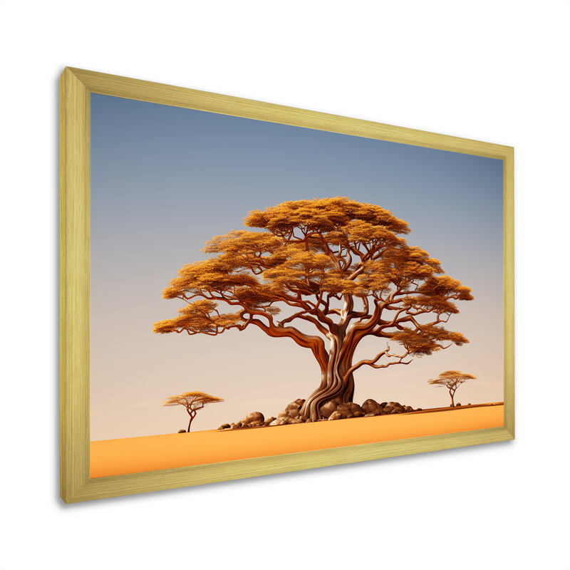 Arbre africain Tonnelle IV sur toile, Encadrement doré, H 34 po x l 44 po x P 1,5 po