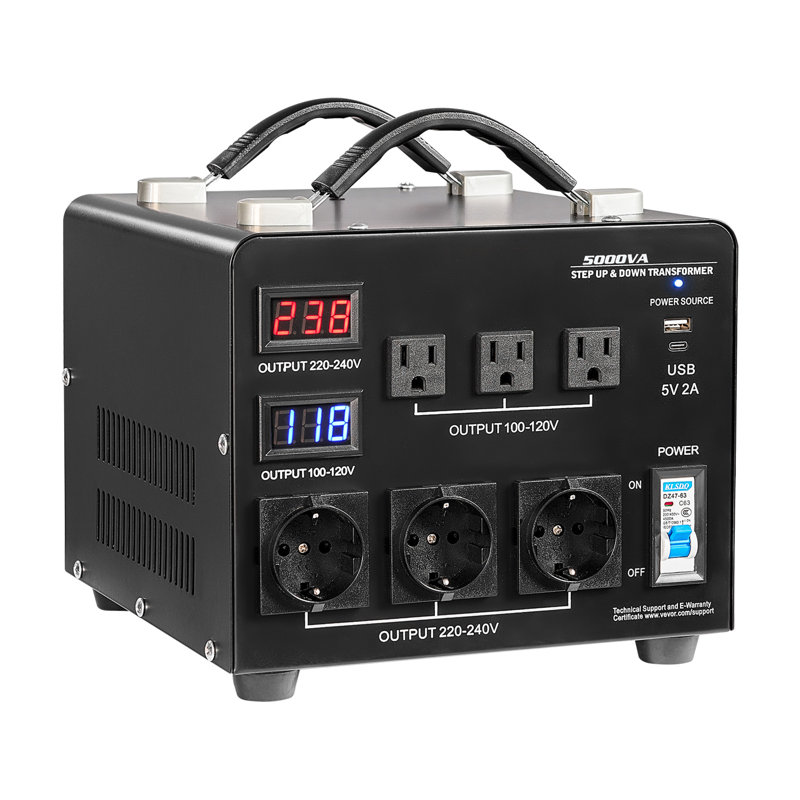 Convertisseur de tension à transformateur automatique, 5000VA, transformateur de puissance intensif, 110V à 220V et 220V à 110V, avec 3 prises américaines, 3 prises européennes, écran LCD, protection de disjoncteur