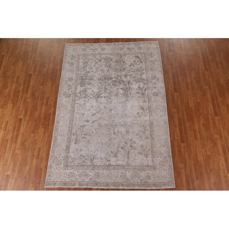 One-of-a-Kind Rectangle 6'7'' X 9'10'' 1950s Wool Area Rug in Beige