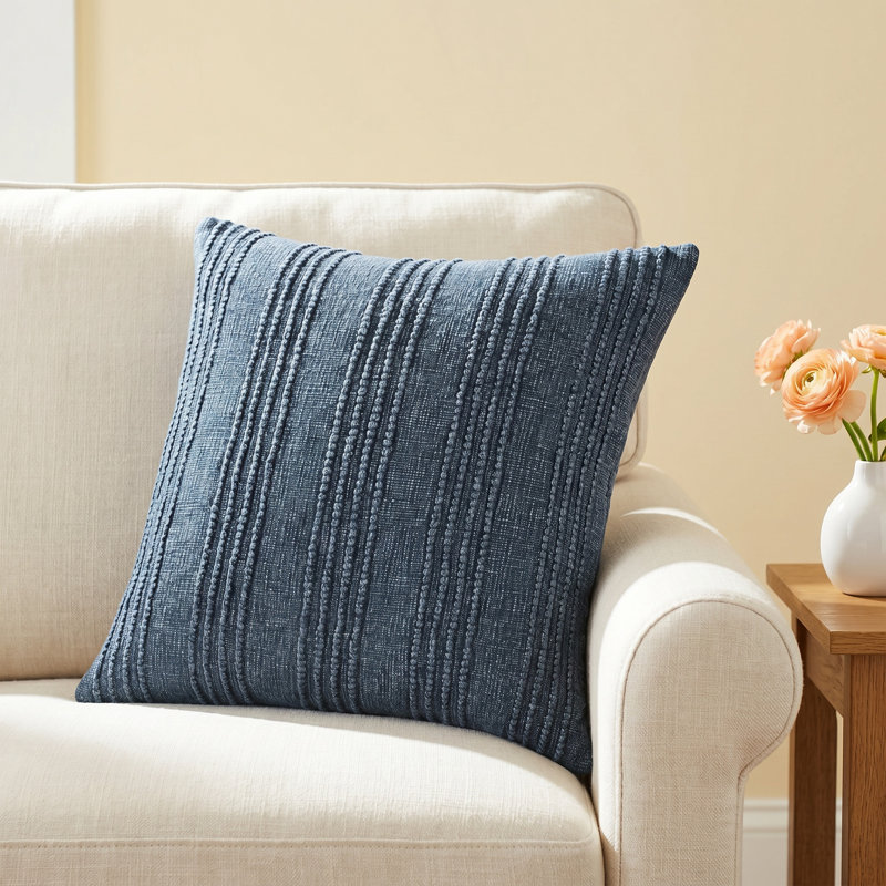 Kara Striped Cotton Reversible Throw Pillow, Natural Striped