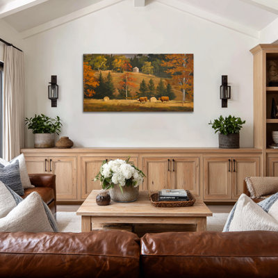 Art mural grand paysage d'automne - art mural d'automne, art mural d'automne, art mural sur toile d'automne pour le salon, impression d'art sur toile encadrée, 24 x 48 po