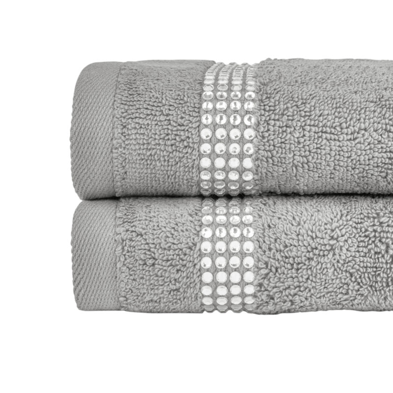 Sparkles Home Stripe Rhinestone Fingertip Towels | 100% Cotton Terry | Glass Rhinestones, Gray