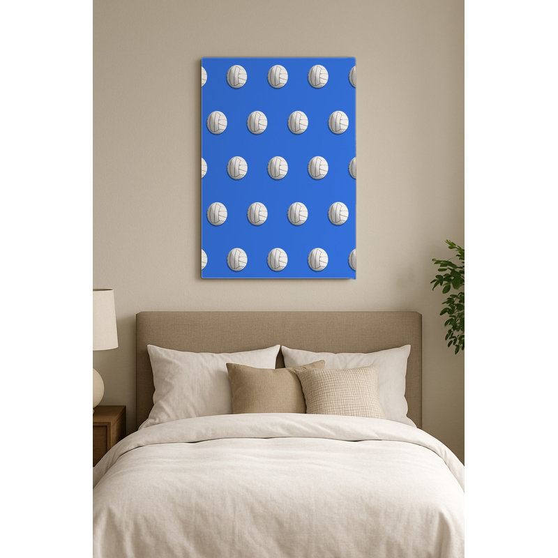 Motif de volleyball sur fond bleu — Portrait en métal, H 24 po x l 20 po