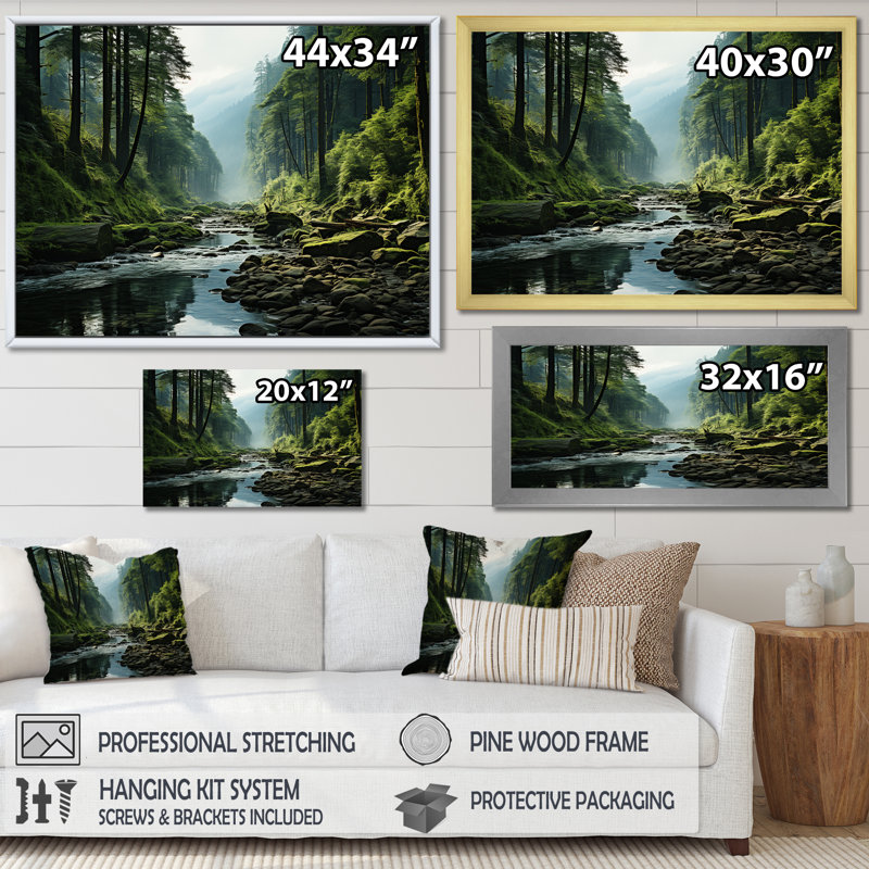 " Mystic Wilderness Pine Forest In Canada V ", White Floater Framed, 24" H x 32" W