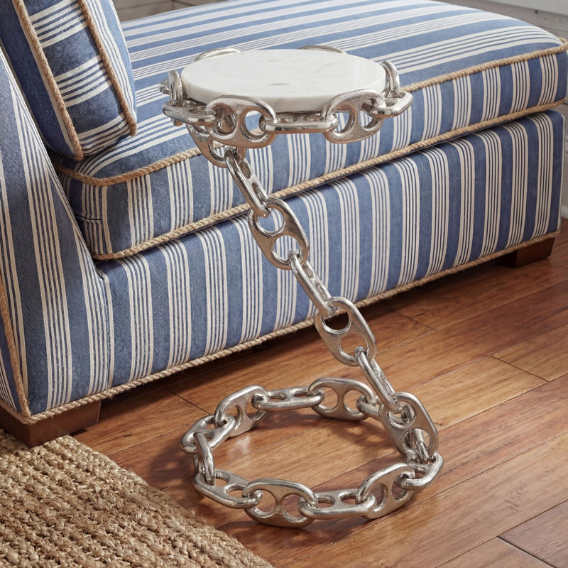 Silver Chain-Link Marble Top Side Table, Silver
