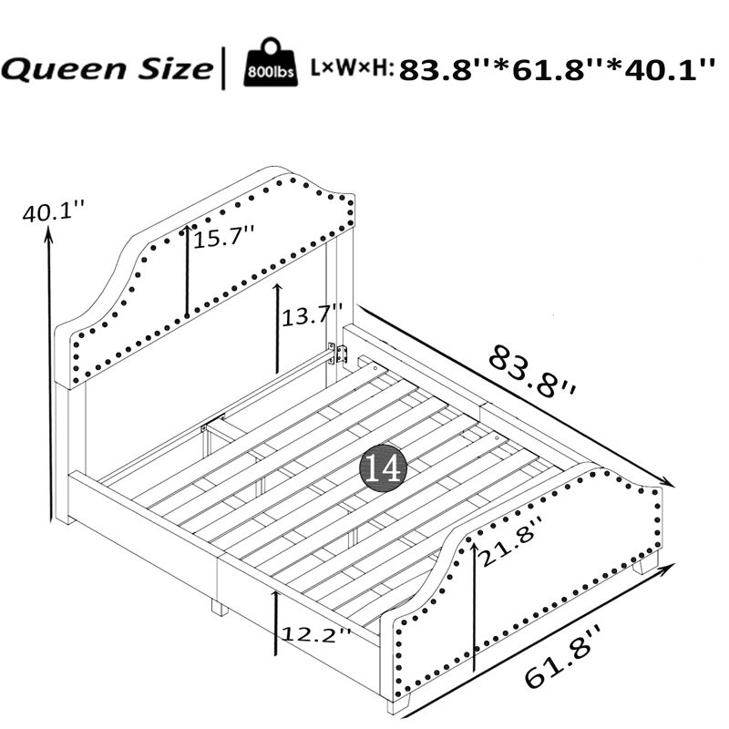 Upholstered Linen Queen Bed Frame, Platform Bed With Curved Shape Headboard And Footboard, Metal Frame With Wood Slat Support, Headboard Height Adjustable, No Box Spring Needed,  Chocolate