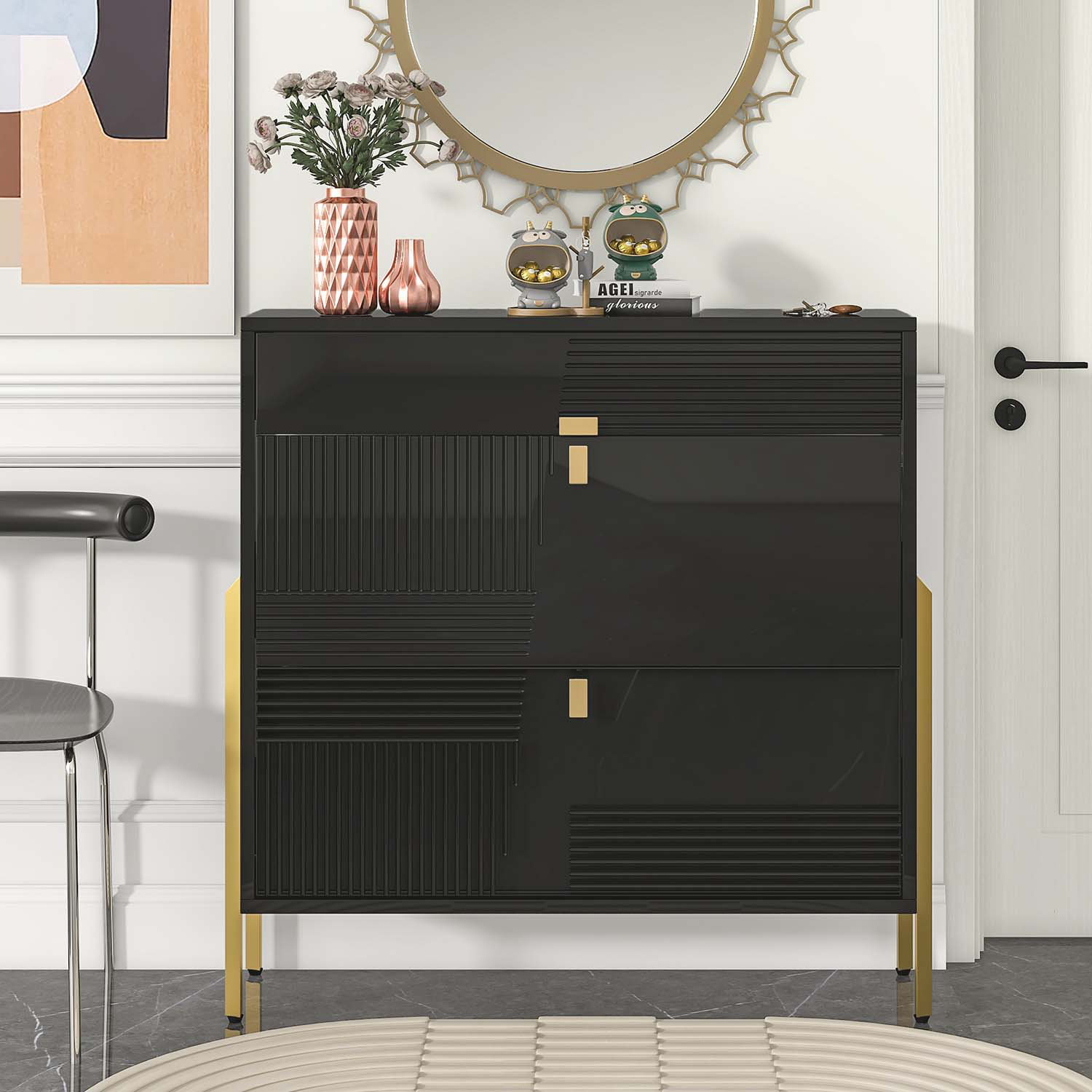 Everly Quinn Entryway Shoe Storage Cabinet with 3 Flip Drawers