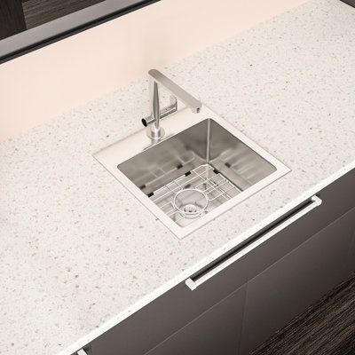 15X15x9" Stainless Steel Kitchen Sink Drop-In, 16 Gauge, Rustproof, Smooth Drainage, Included Installation Instruction And Pack Clips Drop In Basin 15X15x9", & Quiet, X-Shaped Water Guide, With