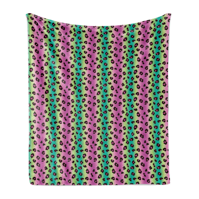 Hand Woven Throw Blanket, Purple/Green/Black Animal Print, 60" W x 80" L