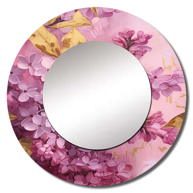 Serae rose doré lilas fragrants Blossum - grand miroir floral, rose rond unique miroir mural, impression en métal