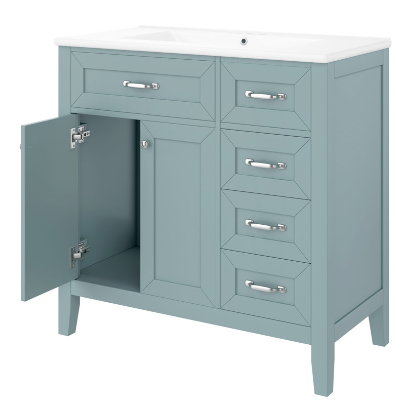 36'' Single Bathroom Vanity With Ceramic Top, Green