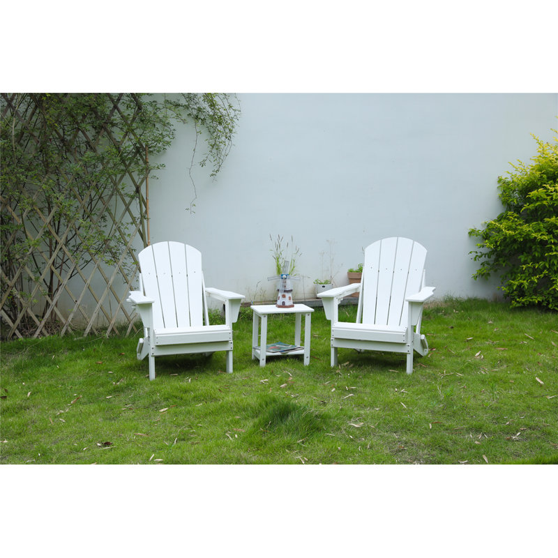 Folding Adirondack Chair With Small Side Table, Two Chairs And One Table, White