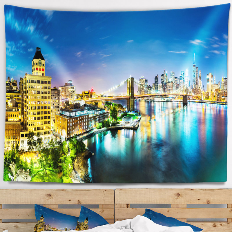 Tapisserie de polyester panoramique new york city avec accessoires suspendus inclus, H 78 po x l 92 po