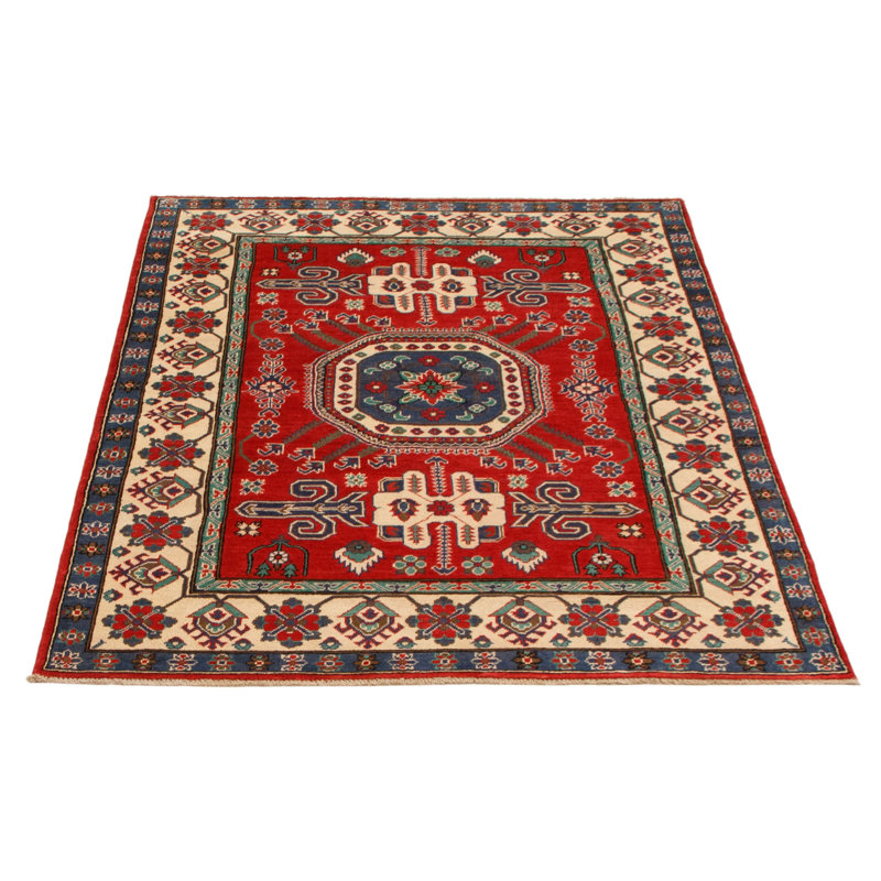 Tapis unique en laine noué à la main 4 pi 11 po x 7 pi nouvel âge en rouge / jaune / bleu Monterious