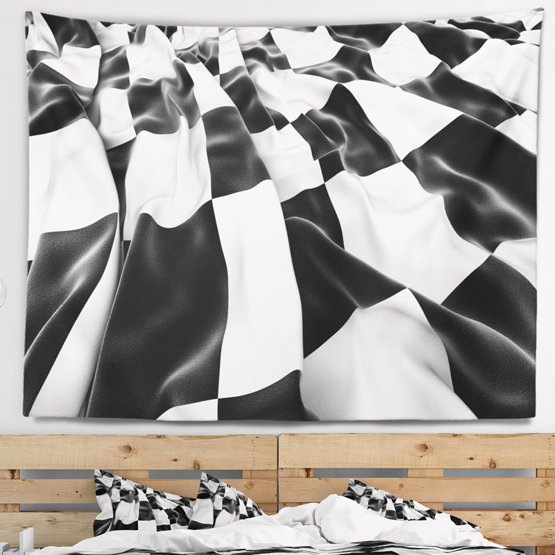 Tapisserie abstraite à damier 3D, H 32 po x l 39 po