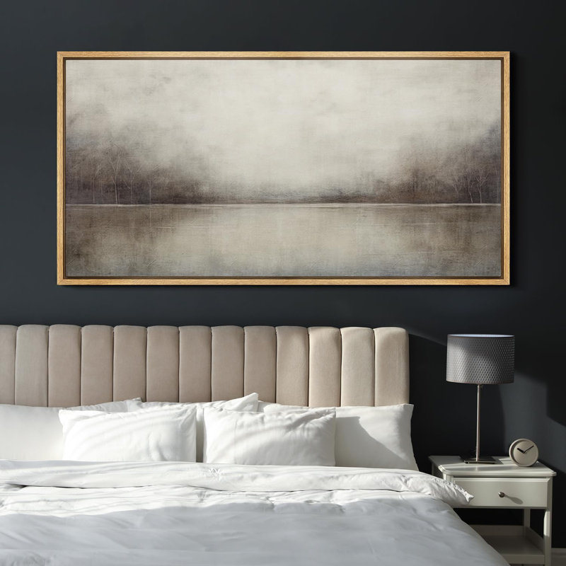 Minimal Landscape Tranquil Neutral Abstract Landscape Retro Moody Extra Large Framed Art Home Decor, 30" H x 60" W, Natural