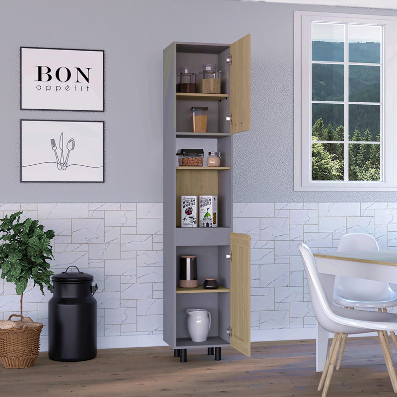 Garde-manger, double porte, six tablettes - pin clair