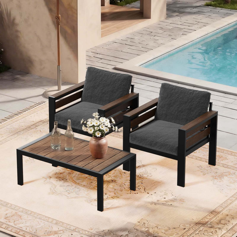 Ensemble de meubles de patio en aluminium, ensemble de 2 fauteuils en métal avec table basse pour ensemble de conversation de patio