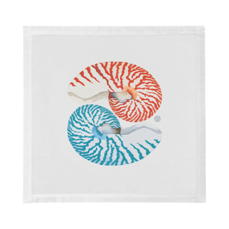 Nautilus Hemstitch 22" Linen/Cotton Napkin, Coral/Turquoise