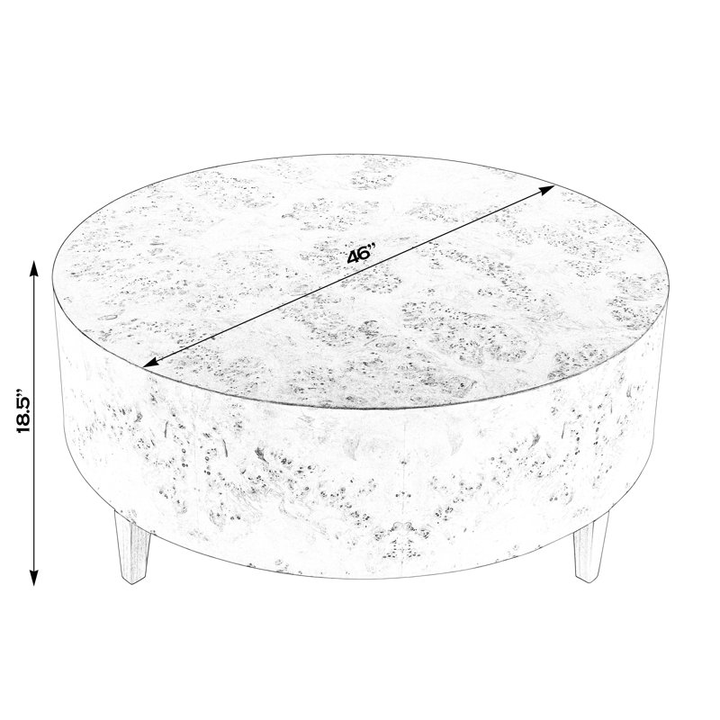 Billie 46" Round Burl Wood Coffee Table with Storage
