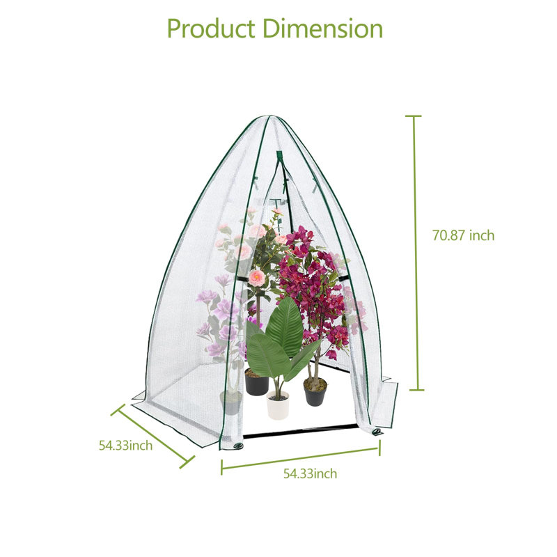 Walk-In Greenhouse 54 x 54 x 71 in, Heavy Duty PE Cover with Zipper Door & Mesh Window, Outdoor Plant Protector,White, White