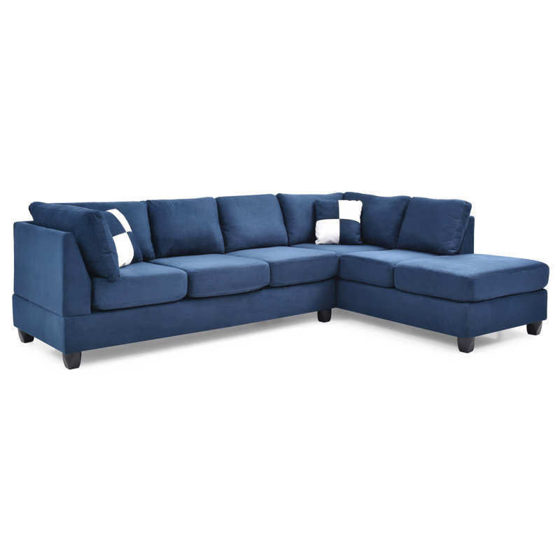 Canapé modulaire Malone (sans repose-pieds), Tissu bleu marine, Orienté à droite