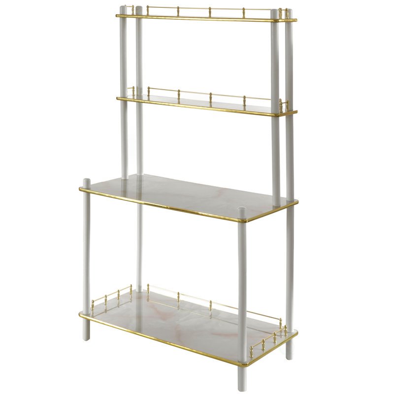 Classiques et élégantes tablettes à barres ouvertes en bois multifonctionnelles à 4 niveaux, console moderne, Blanc