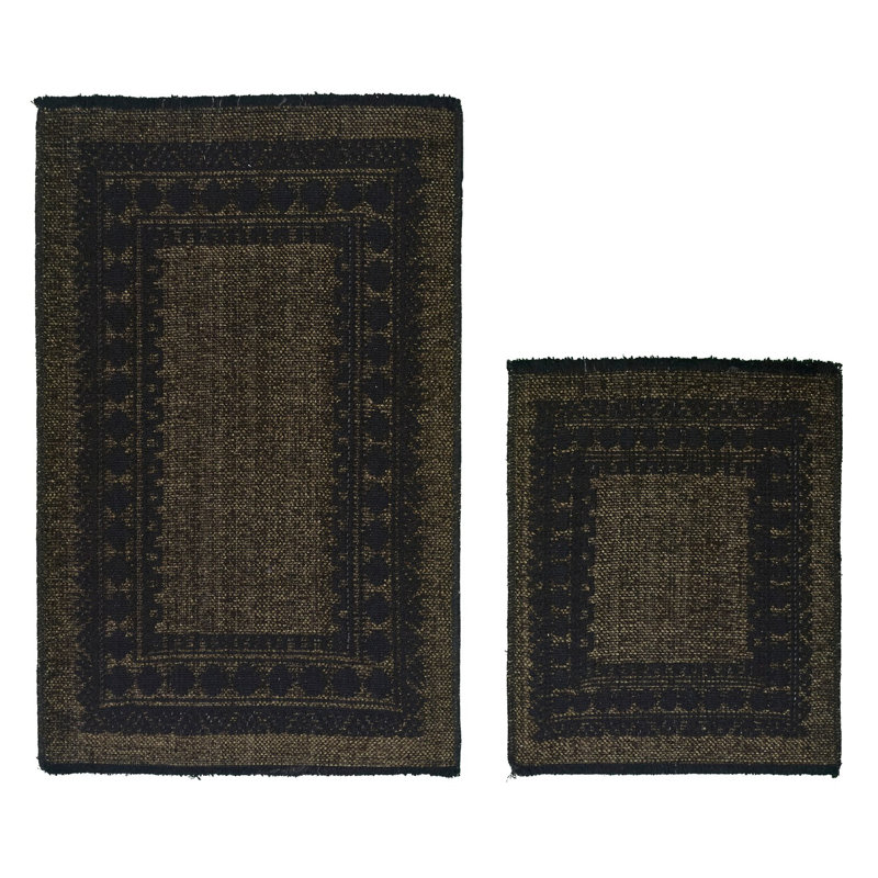 Luxurious Cotton Bathmat Set (2 Pieces), Green & Black | Non-Slip Underside, 19.7 x 23.6 inches & 23.6 x 39.4 inches | 100% Cotton, Machine Washable at 86°F | Soft, Absorbent, Perfect for Bathroom Decor & Comfort