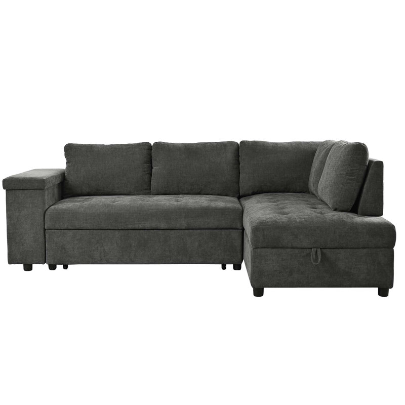 Canapé en polyester avec accoudoirs carrés, Polyester gris