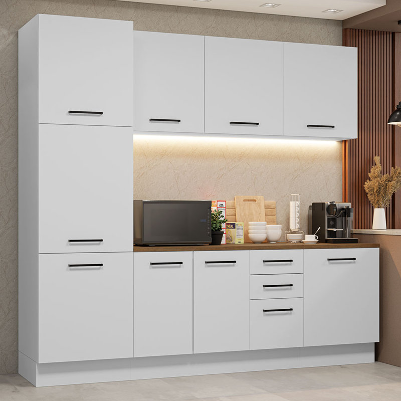 Hazel Kitchen Set 94"L Pantry Storage Base Cabinet Wall Cupboard Engineered Wood Multiple Compartments Organization Unit - White