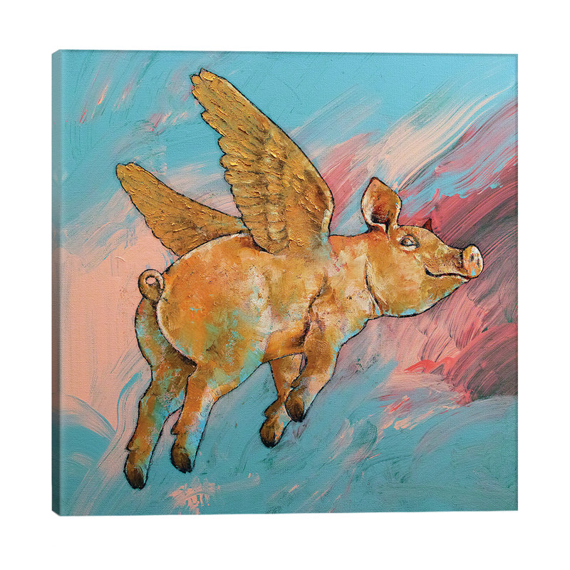Flying Pig - Wrapped Canvas Painting, 45.72 cm H x 45.72 cm W x 1.91 cm D
