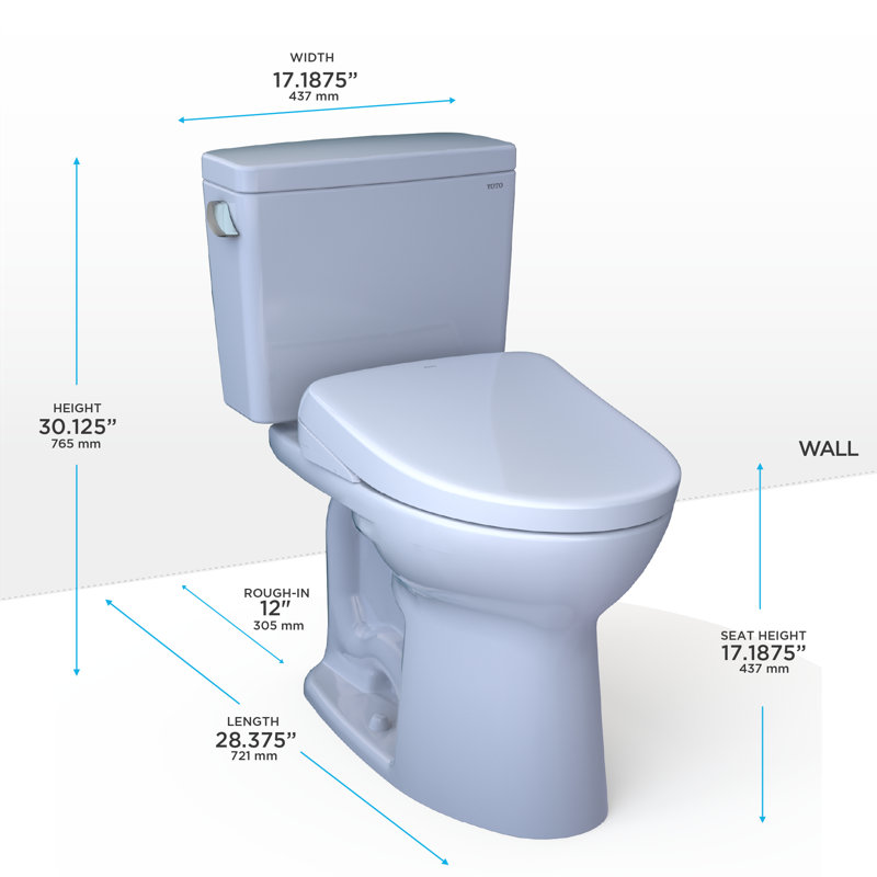 Drake® 1.6 GPF Elongated Floor Mounted Two-Piece Toilet (S7A Bidet Seat Included), 12