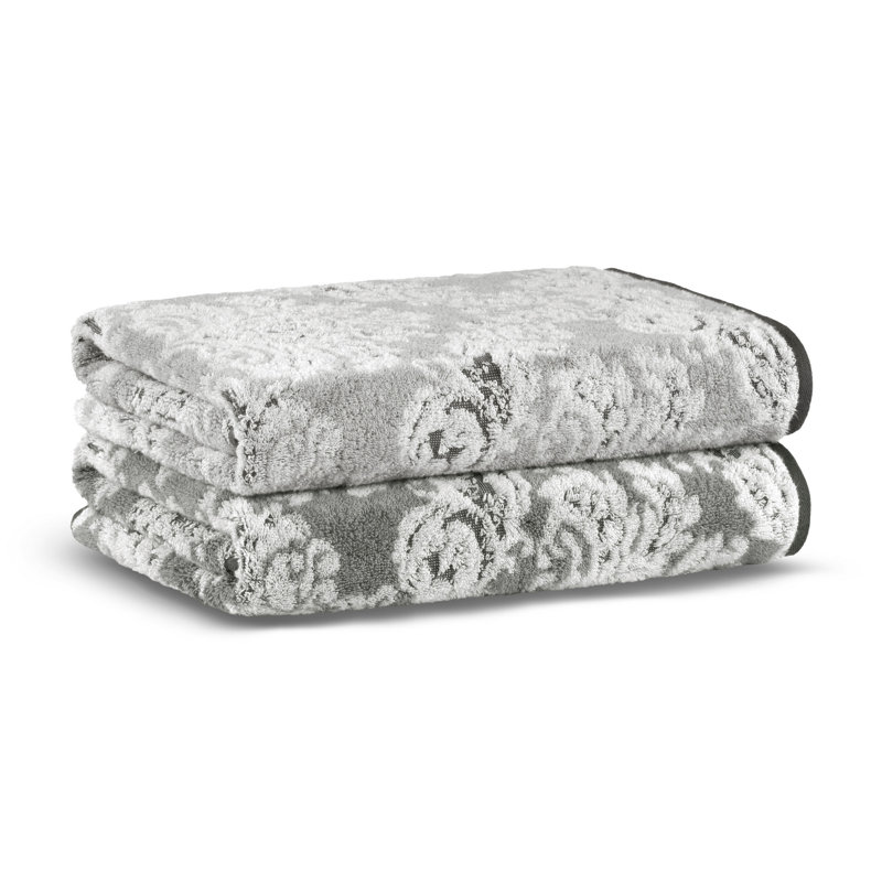 Serviette de bain 100% coton Alysa, Blanc / gris