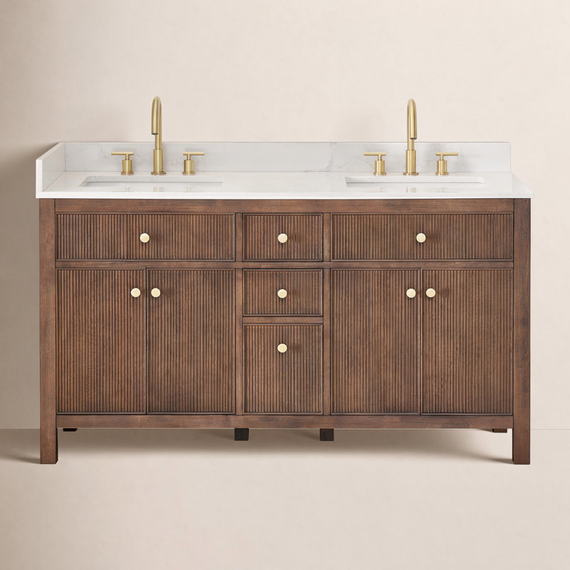 Meuble-lavabo double 60 po avec miroir Lala, Chêne brun brossé